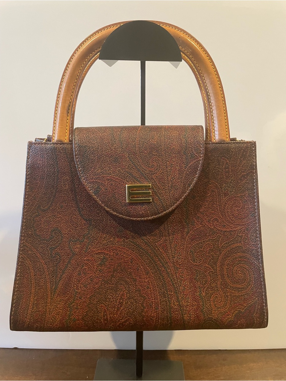 Etro Brown Paisley Top-Handle Bag with strap